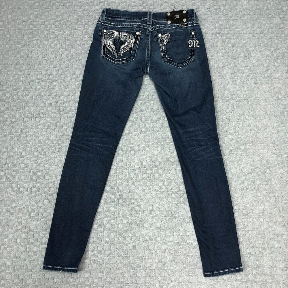 Miss Me Jeans Womens 27 Dark Wash Jegging Skinny Stretch Embellished Pockets Day - Picture 2 of 16